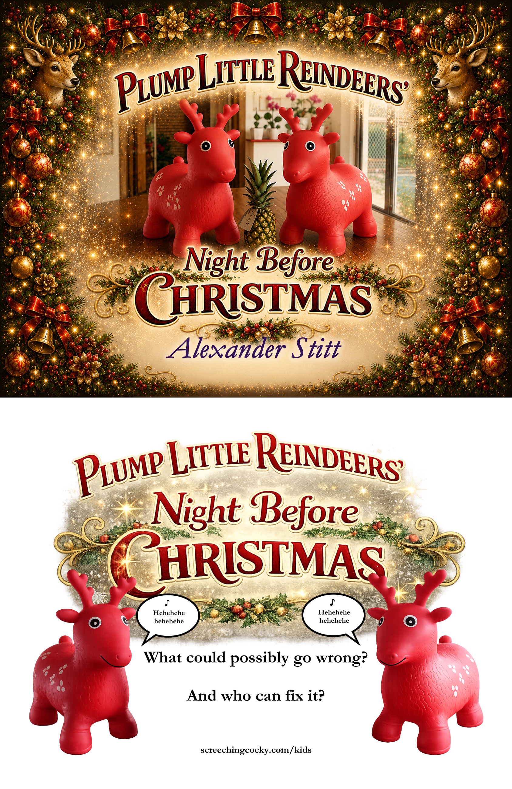 Full cover spread for Plump Little Reindeers' Night Before Chistmas